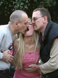 KiloSex presents: Petite blonde teenie girl enjoying two old biker penises