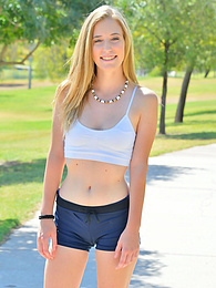 KiloSex presents: Sporty blonde babe Dakota strips her clothes and flaunts her hot body outdoors
