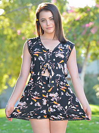 KiloSex presents: Svelte american dark-haired teen Kylie Quinn in shorts toys her twat outdoor