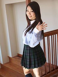 KiloSex presents: Asian schoolgirl Tomoyo Hoshino strips to stockings and poses outdoors
