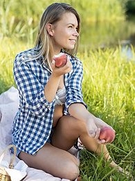 KiloSex presents: Skinny blonde Paulina gets naked on a blanket in a field of wheat